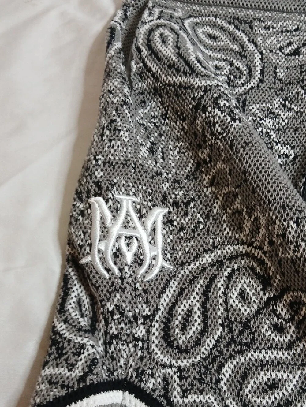 AMIRI Gray And White Bandana Print Knit Athletic Shorts